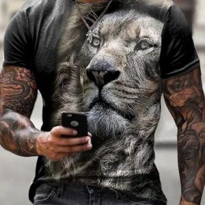 Casual Lion Short Sleeve T-Shirt Everyday Men's Clothing, T-Shirts, color:Color2|size:3XL, JustFashionNow