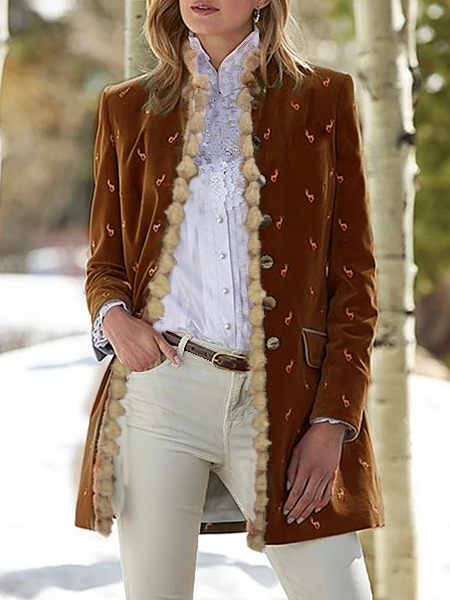 Long Sleeve Stand Collar Knit Coat, Coats, color:Coffee|size:XXL, JustFashionNow