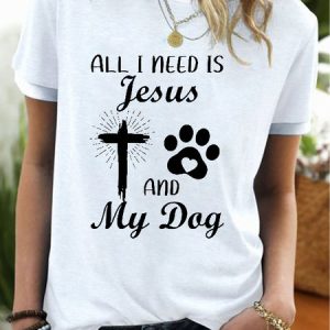 Women's All I Need Is Jesus And Dog Casual Letters Crew Neck T-Shirt, color:White|size:3XL, Lilicloth.com