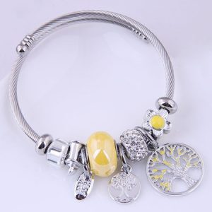 Tree of Life Rhinestone Wire Adjustable Bracelet, Bracelets, color:Yellow|size:One-size, JustFashionNow
