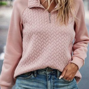 Casual V Neck Plain Sweatshirt, Hoodies & Sweatshirts, color:Pink|size:XXL, Noracora