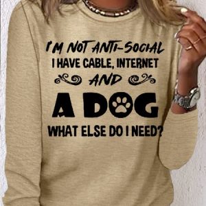 Women's Funny Dog Lover Letter Casual Shirt, color:Khaki|size:3XL, Lilicloth.com