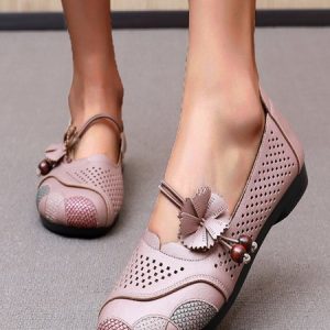 Casual Floral Slip On Flat Heel Shallow Shoes, Flats/Loafers, color:Pink|size:40, Noracora