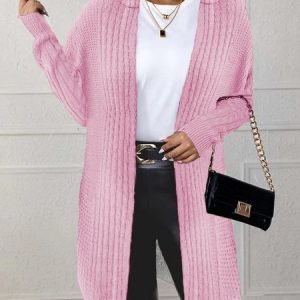 Women Wool/Knitting Plain Long Sleeve Comfy Casual Cardigan, Cardigans, color:Pink|size:3XL, Noracora