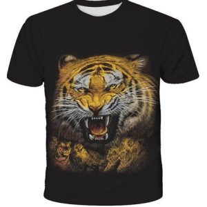 Men's Casual 3D Tiger Graphic Short Sleeve T-Shirt, T-Shirts, color:Black|size:3XL, JustFashionNow