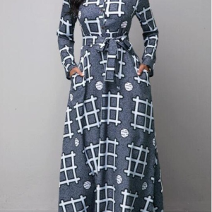 Women Abstract Shawl Collar Long Sleeve Comfy Casual Maxi Dress, Maxi, color:Multicolor|size:5XL, Noracora