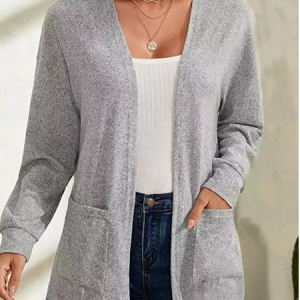 Loose Wrap Casual Plain Cardigan, Cardigans, color:Gray|size:XXL, JustFashionNow