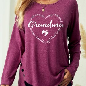 Women's Grandma heart Casual Cotton-Blend Shirt, color:Burgundy|size:3XL, Lilicloth.com