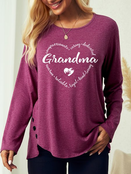 Women's Grandma heart Casual Cotton-Blend Shirt, color:Burgundy|size:3XL, Lilicloth.com