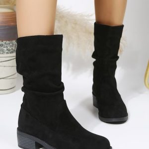 Plus Size Faux Suede Slip On Slouchy Boots, Boots, color:Black|size:43, JustFashionNow