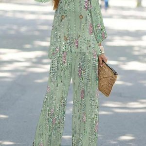 Random Print Crew Neck Loose Casual Two-Piece Set, Suit Set, color:Green|size:XXL, JustFashionNow