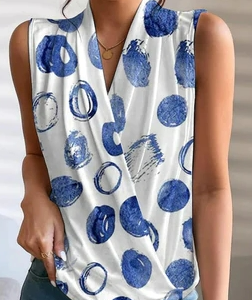 Casual V Neck Geometric Loose Tank Top, Tanks & Camis, color:White|size:XXL, JustFashionNow