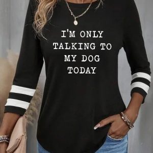 Loose Casual Text Letters Crew Neck T-Shirt, T-Shirts, color:Black|size:XXL, JustFashionNow