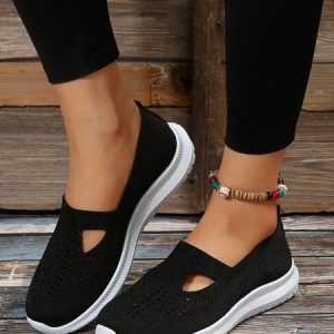 Breathable Hollow out Mesh Fabric Slip On Sneakers, Sneakers, color:Black|size:43, JustFashionNow
