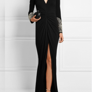 V Neck Elegant Hot Drilling Regular Fit Dress & Party Dress, Maxi Dresses, color:Black|size:XXL, Stylewe