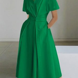 Plus Size Plain Regular Fit Shirt Collar Urban Dress, Plus Dresses, color:Green|size:4X, Stylewe