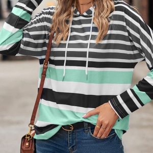 Casual Hoodie Striped Hoodie, Hoodies & Sweatshirts, color:Green|size:XXL, Noracora