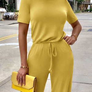 High Elasticity Crew Neck Short sleeve Urban Loose Shirt, Blouses and Shirts, color:Yellow|size:XS, Stylewe