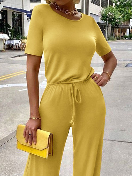 High Elasticity Crew Neck Short sleeve Urban Loose Shirt, Blouses and Shirts, color:Yellow|size:XS, Stylewe