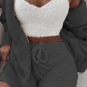 Fluff/Granular Fleece Fabric Casual Others Plain Pajama Set, Sleepwear&Robes, color:Deep Gray|size:3XL, JustFashionNow
