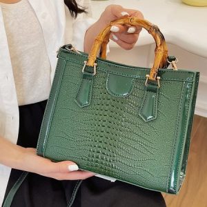 Urban Croc Embossed Bamboo Tote, Bags, color:Green|size:One-size, Noracora