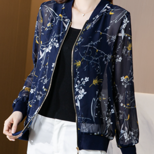Long Sleeve Geometric Zipper Regular Micro-Elasticity Loose Jacket For Women 2023, Jackets, color:Navyblue|size:5XL, Noracora