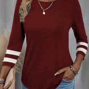 Crew Neck Loose Casual T-Shirt, T-shirts, color:Red|size:XXL, Noracora