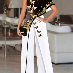 Color Block Casual Asymmetrical Butterfly Loose Jumpsuit, Jumpsuits＆Rompers, color:Black|size:XXL, JustFashionNow