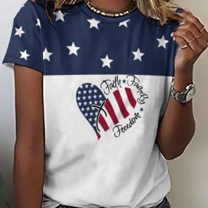 American Flag Star Faith Loosen T-Shirt, color:Blue|size:3XL, Lilicloth.com