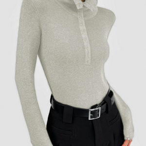 Regular Fit Plain Elegant Shawl Collar Top, Blouses and Shirts, color:Gray|size:XXL, Stylewe