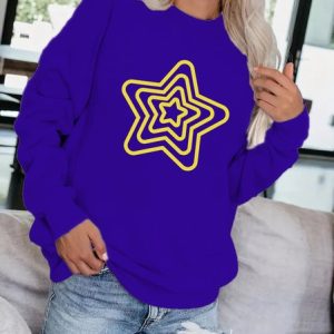Loose Casual Star Sweatshirt, Sweatshirts & Hoodies, color:Deep Blue|size:3XL, JustFashionNow