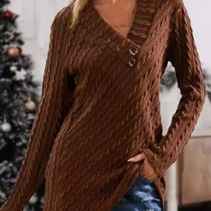 Plain Loose Casual V Neck Sweatshirt, Sweatshirts & Hoodies, color:Brown|size:XXL, JustFashionNow