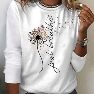 Casual Knitted Dandelion Loose T-Shirt, T-Shirts, color:White|size:XXL, JustFashionNow