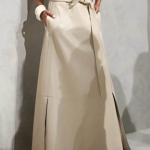 Urban  High Waist Plain  Pockets Skirt, Skirts, color:Light Khaki|size:XXL, Stylewe