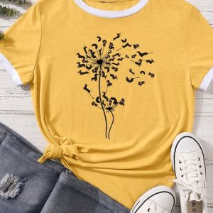 Women's Dachshund Dandelion Matching T-Shirt, color:Yellow|size:XXL, Lilicloth.com
