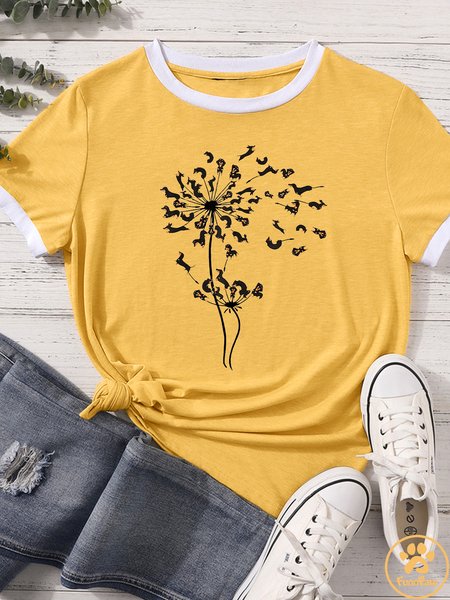 Women's Dachshund Dandelion Matching T-Shirt, color:Yellow|size:XXL, Lilicloth.com