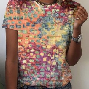 Loose Crew Neck Casual T-Shirt, T-shirts, color:Multicolor|size:XXL, Noracora