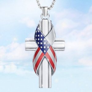Independence Day American Flag Cross Necklace Set Party Holiday Jewelry, Necklaces, color:As Picture|size:One-size, JustFashionNow