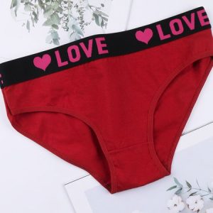 Love Letter Printed Underwear Low Waist Women's Triangle Pants, Briefs, color:Red|size:XXL, JustFashionNow