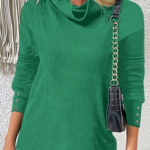 Women Yarn/Wool Yarn Plain Long Sleeve Comfy Casual Sweater, Sweaters, color:Green|size:5XL, Noracora