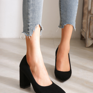 Elegant Velvet Pointed Toe Block Heels, Heels, color:Black|size:43, Stylewe