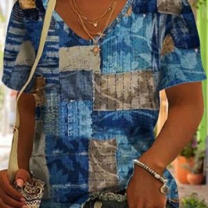 V Neck Simple Regular Fit T-Shirt, T-Shirts, color:Deep Blue|size:XXL, JustFashionNow