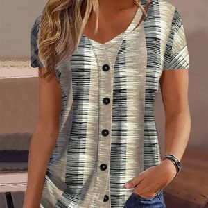 Buttoned Casual Plaid V Neck Shirt, Shirts & Blouses, color:Khaki|size:XXL, JustFashionNow