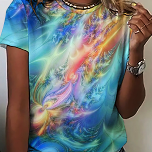 Women's Simple Abstract Abstract Loose Crew Neck T-Shirt, T-shirts, Lilicloth.com