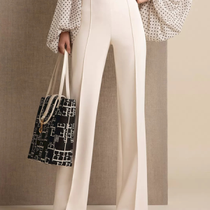 Summer High Waist Zipper fly Lightweight Regular Fit Plain Pants, Wide Leg Pants, color:White|size:XXL, Stylewe