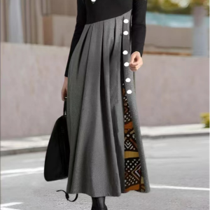 Casual Color Block Crew Neck Dress, Dresses, color:Gray|size:XXL, JustFashionNow
