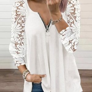 Casual Floral Loose V Neck Shirt, Shirts & Blouses, color:White|size:3XL, JustFashionNow