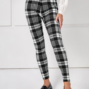 Geometric Cotton-Blend Leggings, Leggings, color:Black-white|size:XXL, JustFashionNow