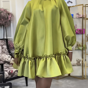 Plus Size Plain Loose Elegant Mini Dress, Plus Dresses, color:Yellow|size:4X, Stylewe