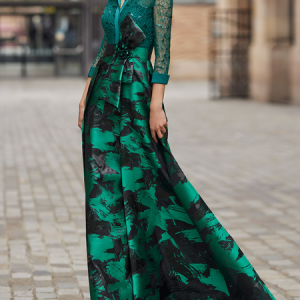Elegant Shawl Collar Random Print Party Dress, Wedding Guest Dresses, color:Green|size:XXL, Stylewe